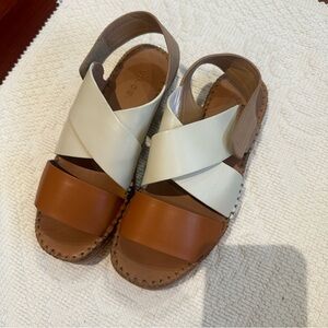 Vince Women's Crisscross Leather Slingback Sandals in Tan & Cream